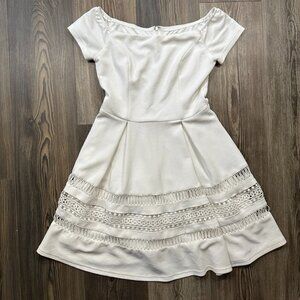 Francescas Dress Womens Small Fit & Flare White Cut Out Lace Cocktail Sunday